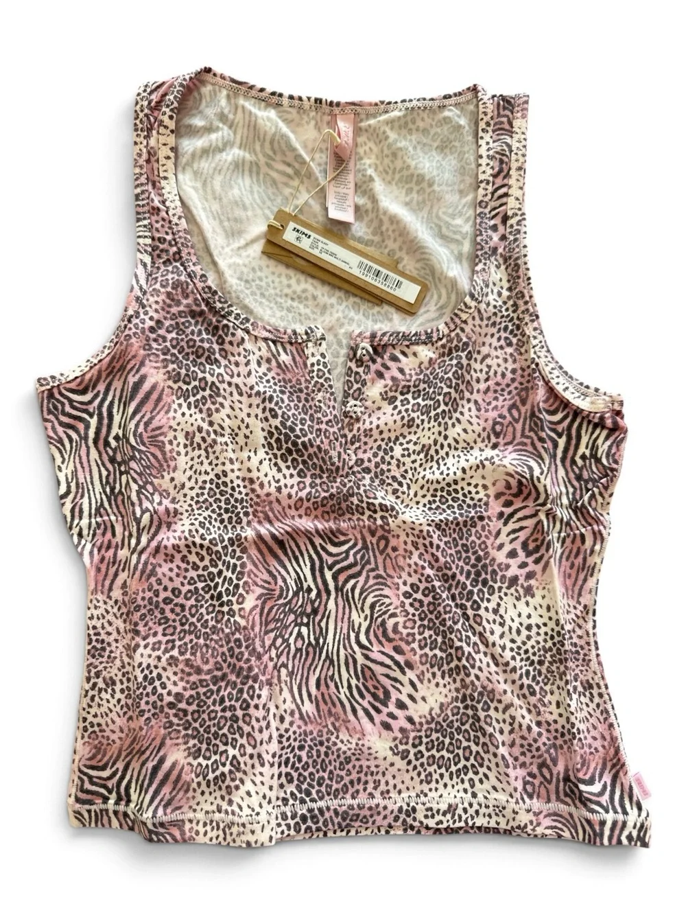 NWT SKIMS Pink Animal-Print Notch-Neck Tank XS
